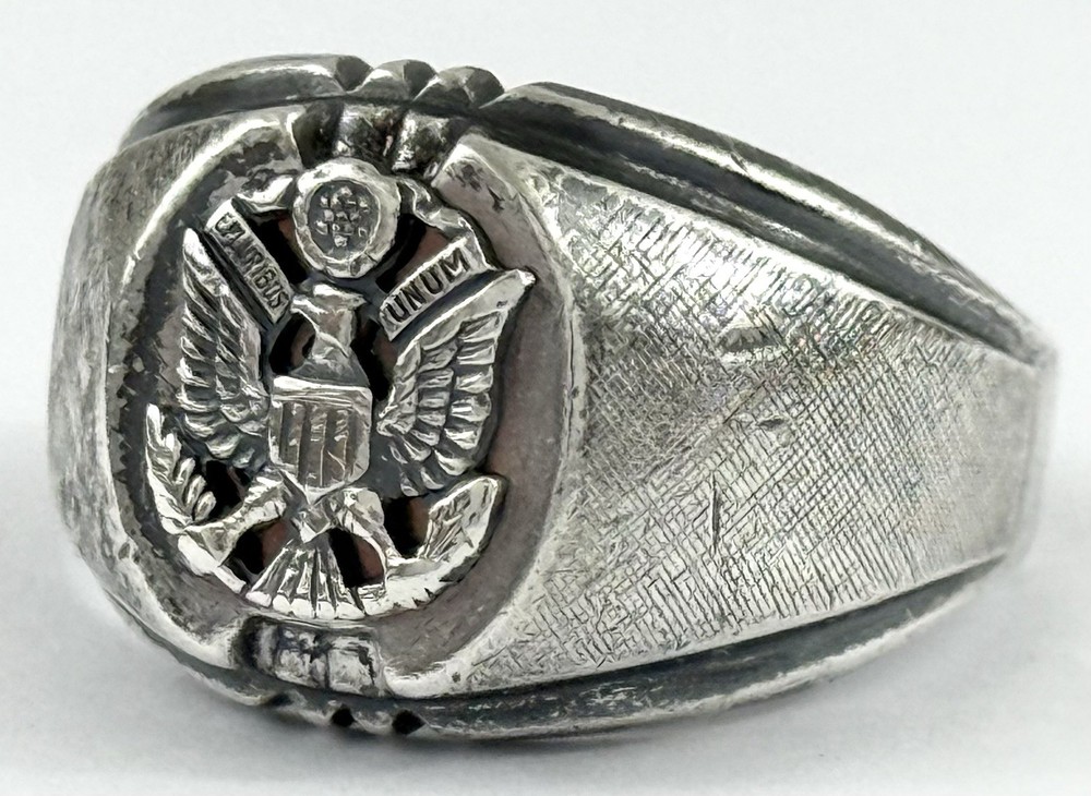 WWII Sterling Silver DEE BEE US ARMY Eagle SIGNET RING 12.3 Grams SZ 9.75