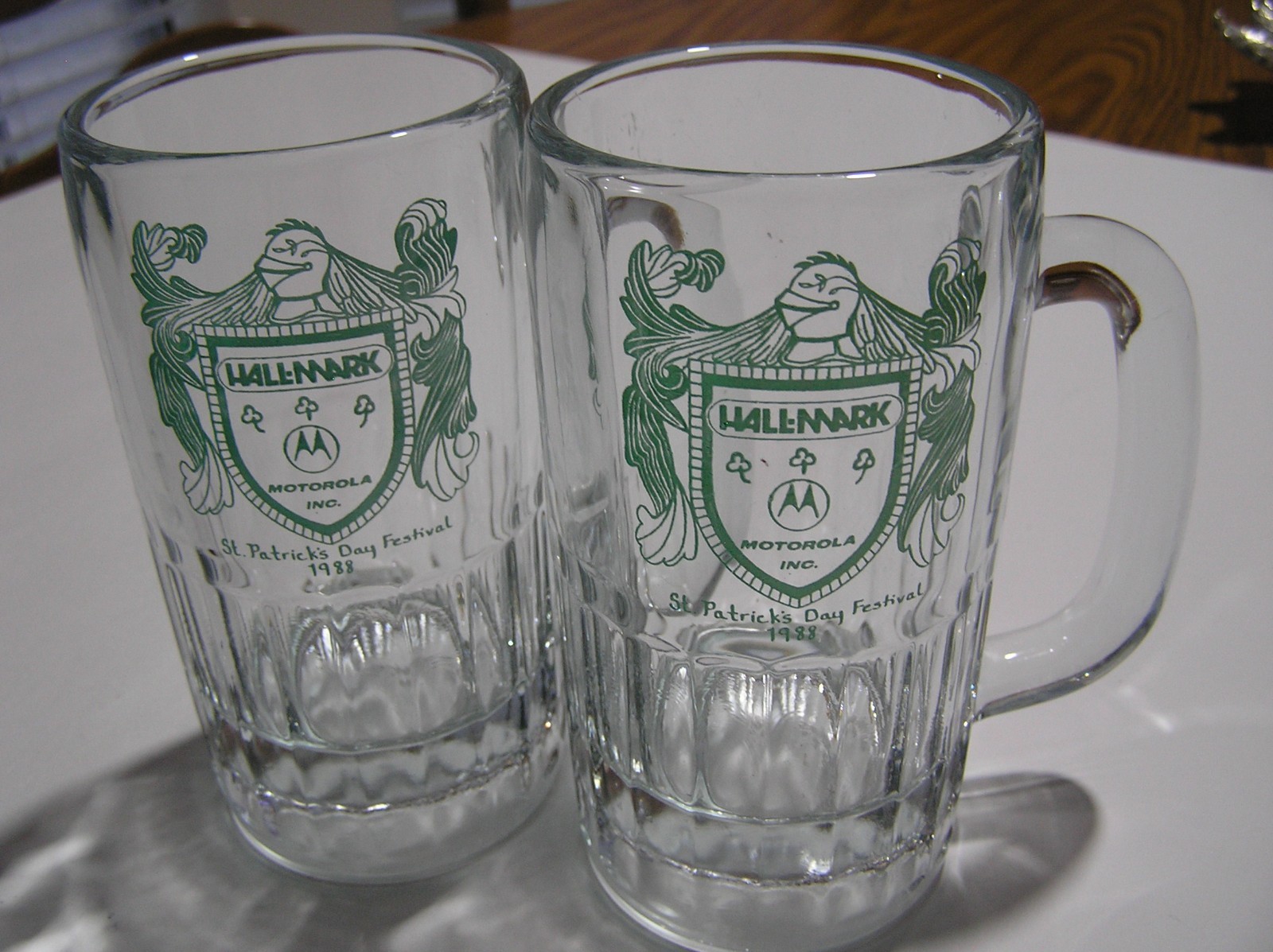 2 Vintage Beer Mugs Commemorating The Motorola St.Patrick's Day Festival in 1988