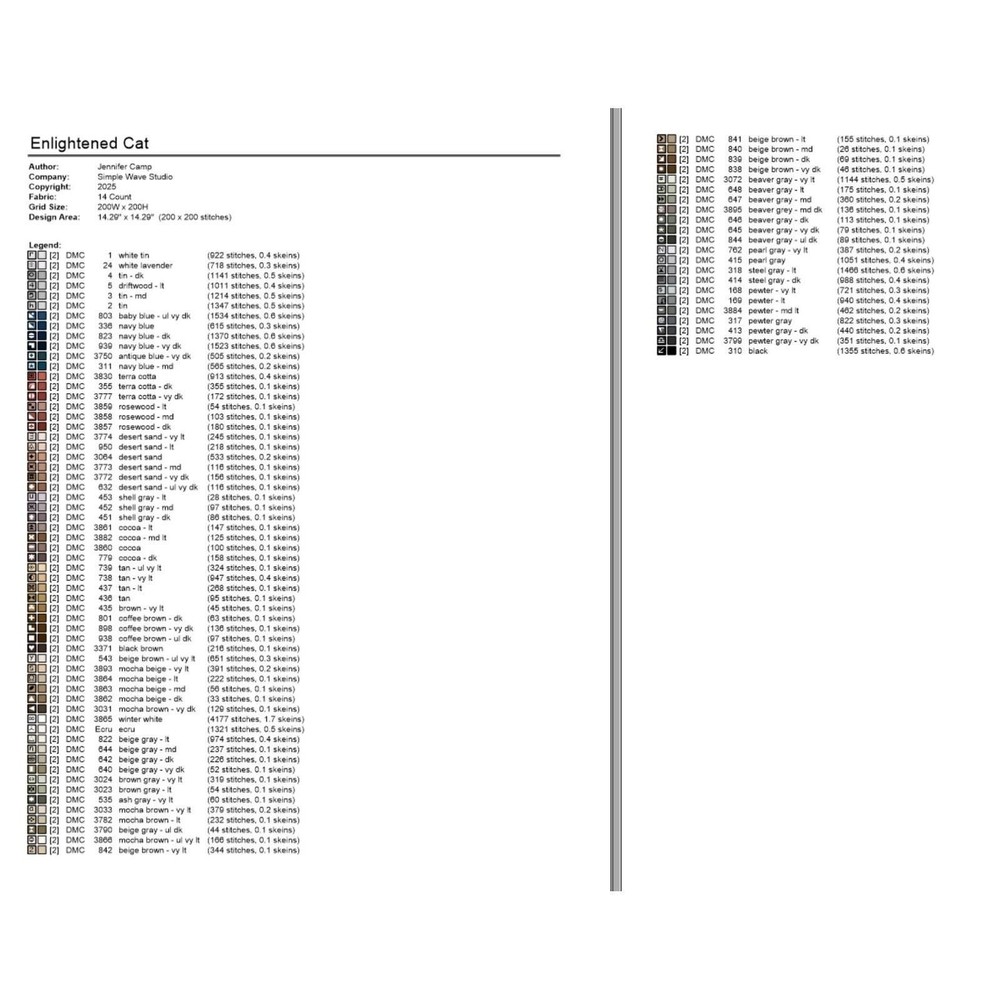 Cat Colorful Full Cover Counted Cross Stitch Pattern Leaflet Chart