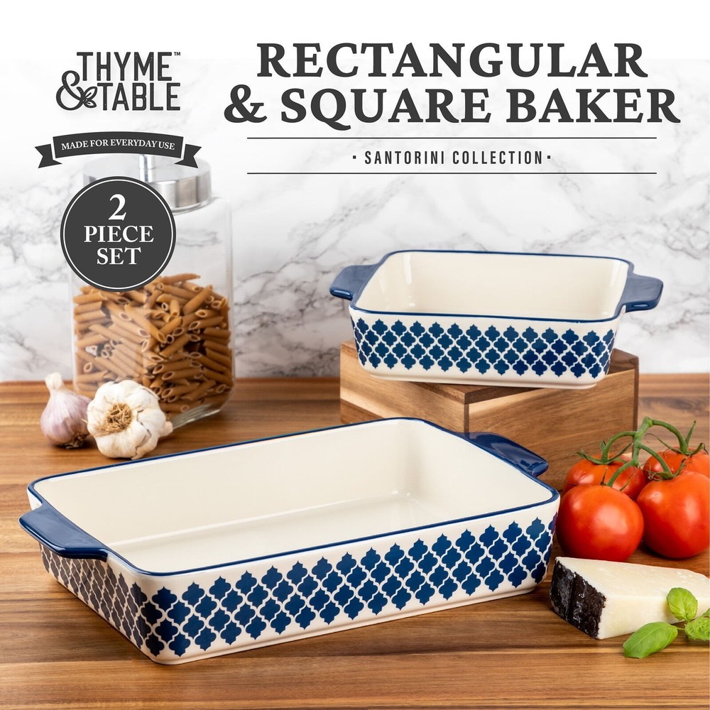 Stoneware Square & Rectangular Baker Kitchen Baking Dishwasher Safe 2-Piece Set