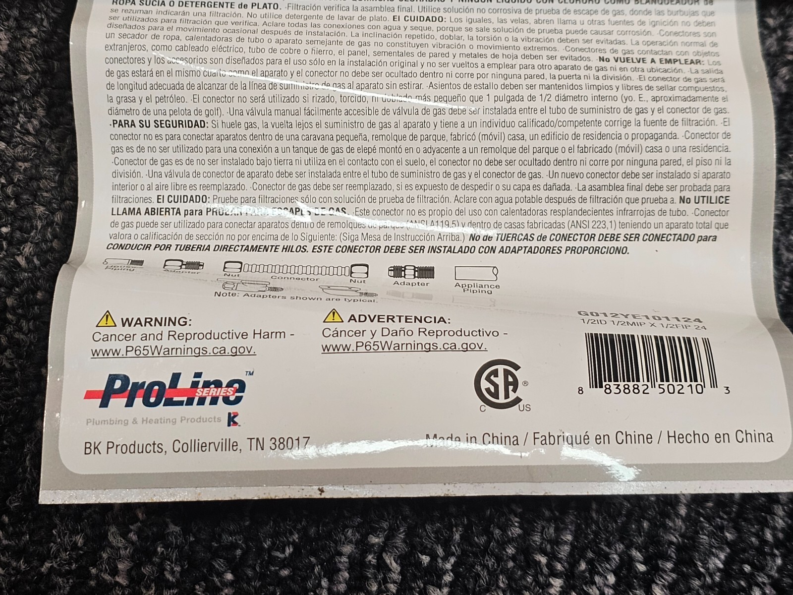 (QTY 5) Proline 1/2" MIP x 1/2" FIP x 24" Coated Stainless Steel Gas Connector