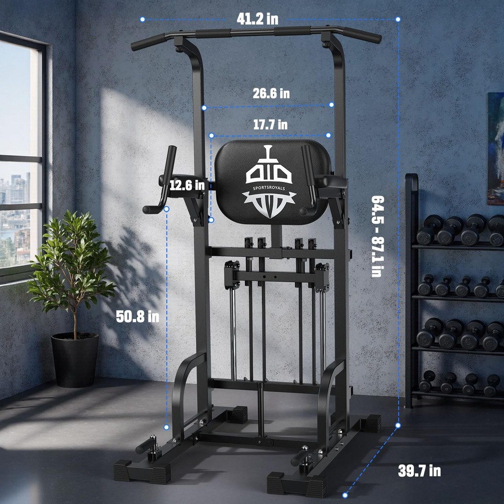 Power Tower Pull Up Bar Station, 450LBS Stable Pull Up Dip Station for Home G...
