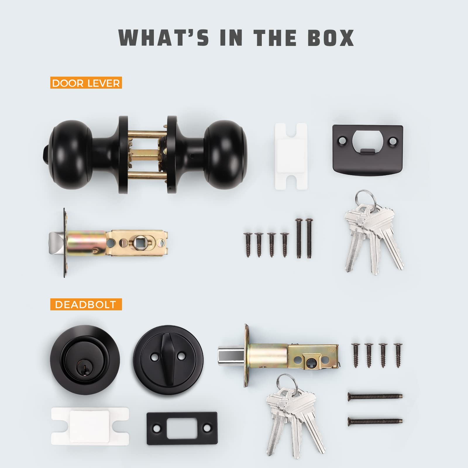 Entry Door Knob Deadbolt Combo Single Cylinder Keyed Alike Matte Black 3 Pack