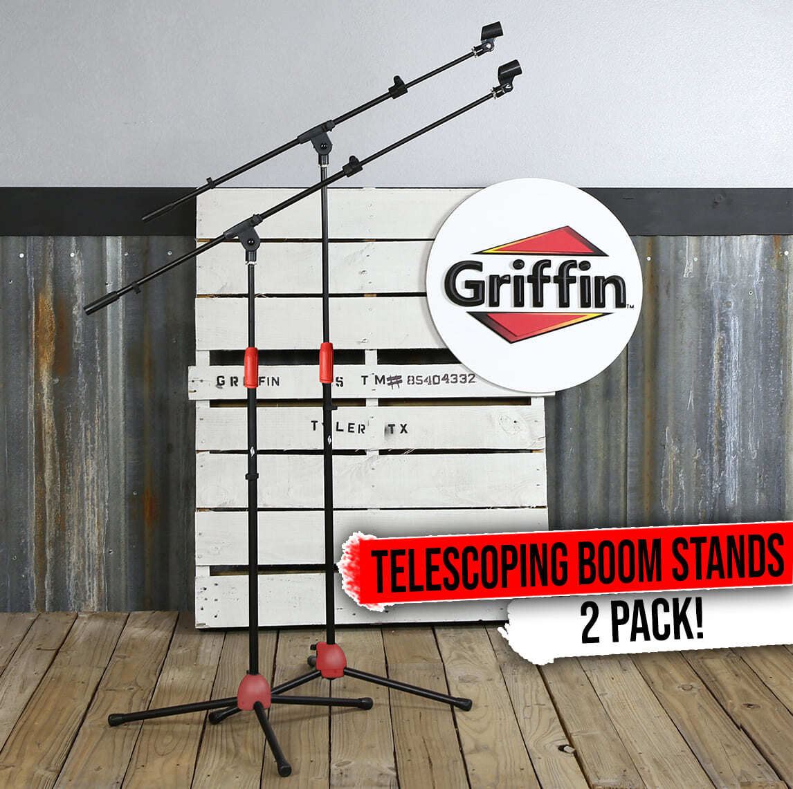 GRIFFIN Tripod Microphone Boom Stand 2 PACK - Telescoping Mic Studio Arm Mount
