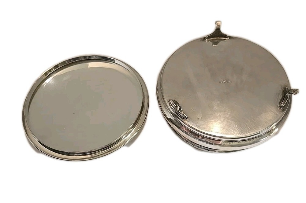 Silver Plated Middle Eastern Hand-Etched Arabic Or Perian 3-Footed Container.
