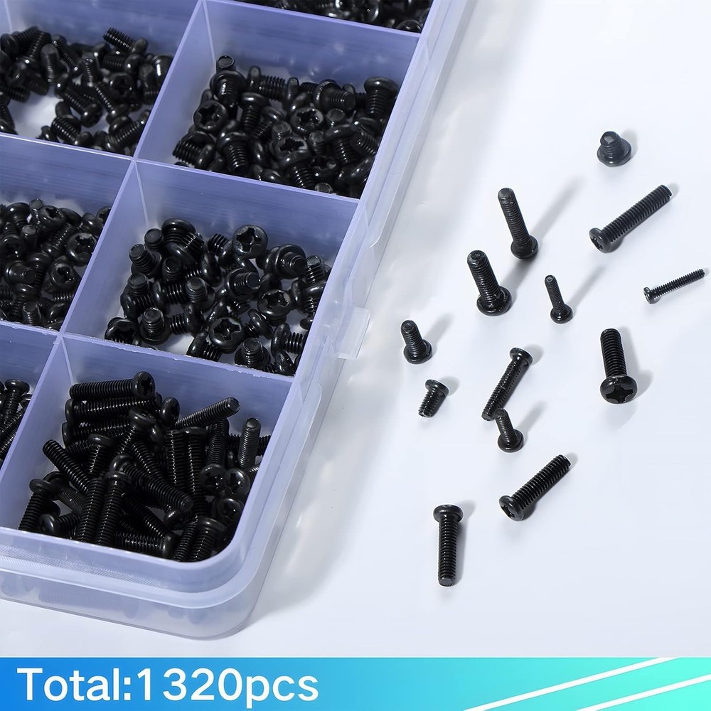 1320PCS Laptop Screws Kit Tiny Computer Replacement Screw Set Black