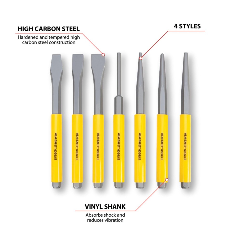 Performance Tool W7510 7pc Punch and Chisel & Set (7pc), Black