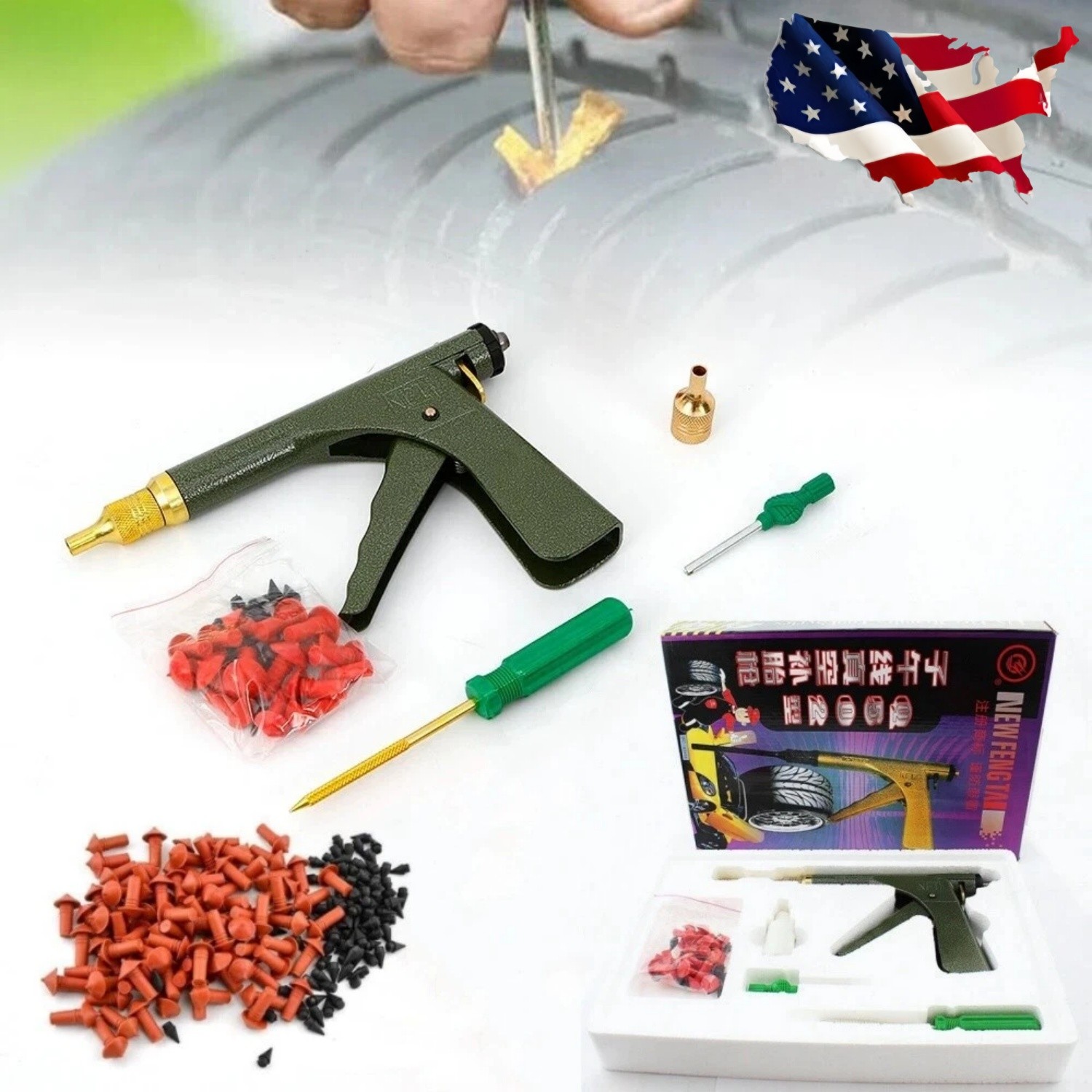 Tire Plugger Tubeless Tire Wheel Repair Gun Kit Mushroom Plug Probe Nozzle New