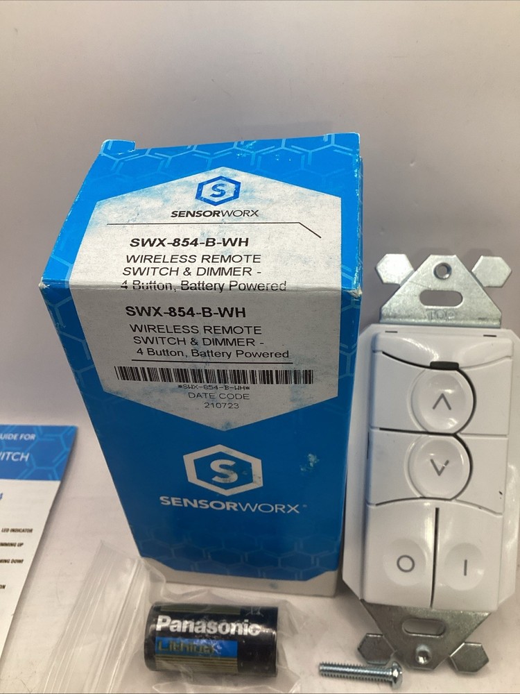 SensorWorx SWX-854-B-WH Wireless Remote Switch & Dimmer 4 Button Battery