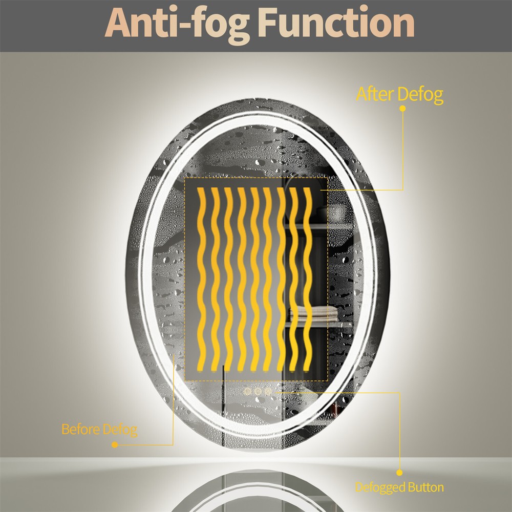 Modern Oval LED Bathroom Mirror Frontlit&Backlit AntiFog Dimmable Vanity Makeup
