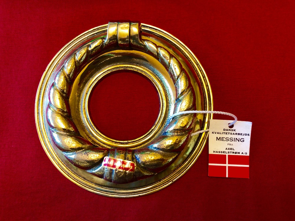 1 NOS HEAVY Danish Solid Brass Door Knocker Ring TWISTED ROPE PATTERN DENMARK