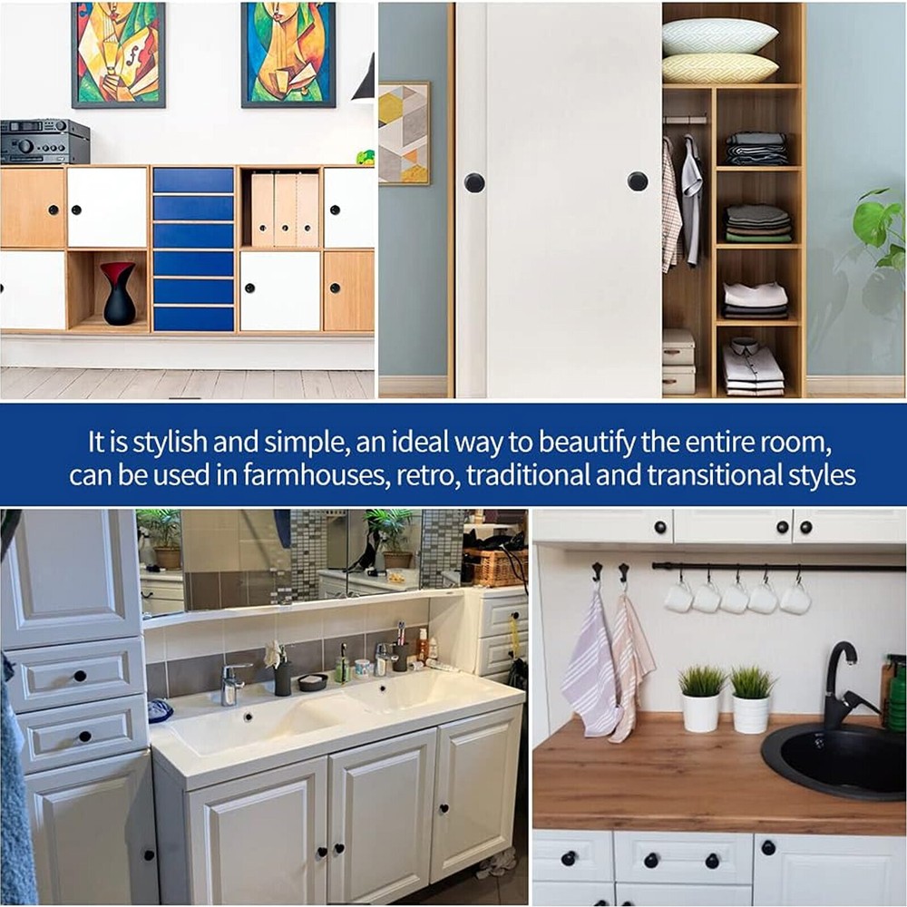 20 Pack Matte Black Kitchen Cabinet Knobs Round Drawer Pulls Stainless Steel