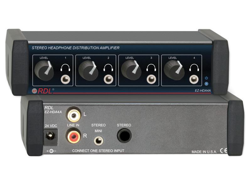 RDL EZ-HDA4A 1X4 Front-Panel Outputs Stereo Headphone Distribution Amplifier