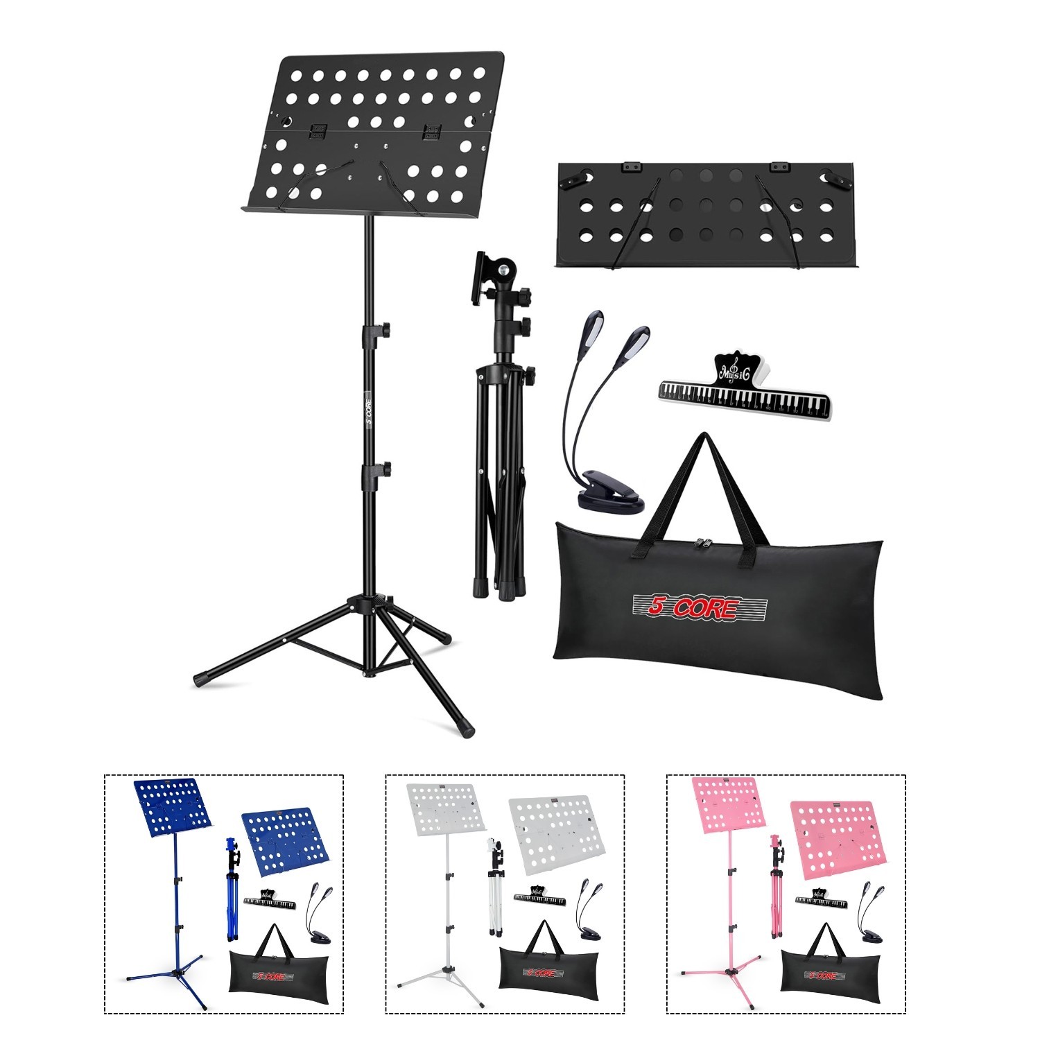 5Core Music Stand For Sheet Music Dual Use Folding Adjustable Metal Tripod w Bag