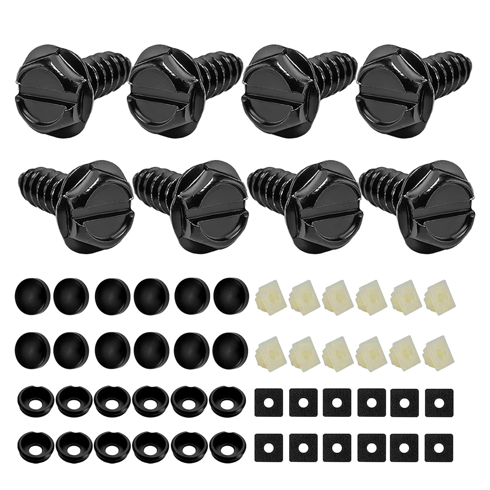 8 Black License Plate Screws Stainless Steel Bolts Caps Car Dealer Fasteners Kit