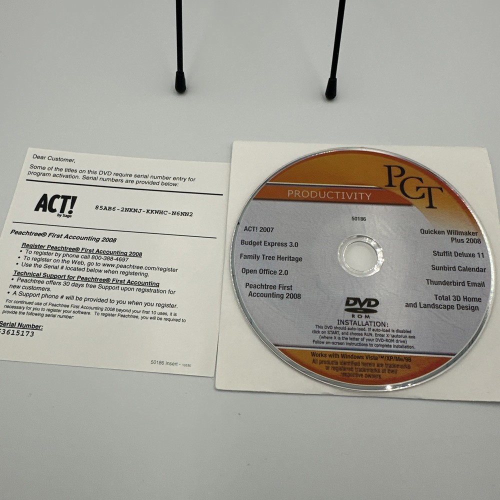 ⭐️⭐️⭐️⭐️⭐️PCT Productivity DVD Installation PC Software Disc