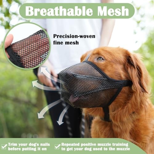Dog Muzzle, Soft Mesh Muzzle for Small Medium M [Snout Cir: 9¾"-10¾"] Black
