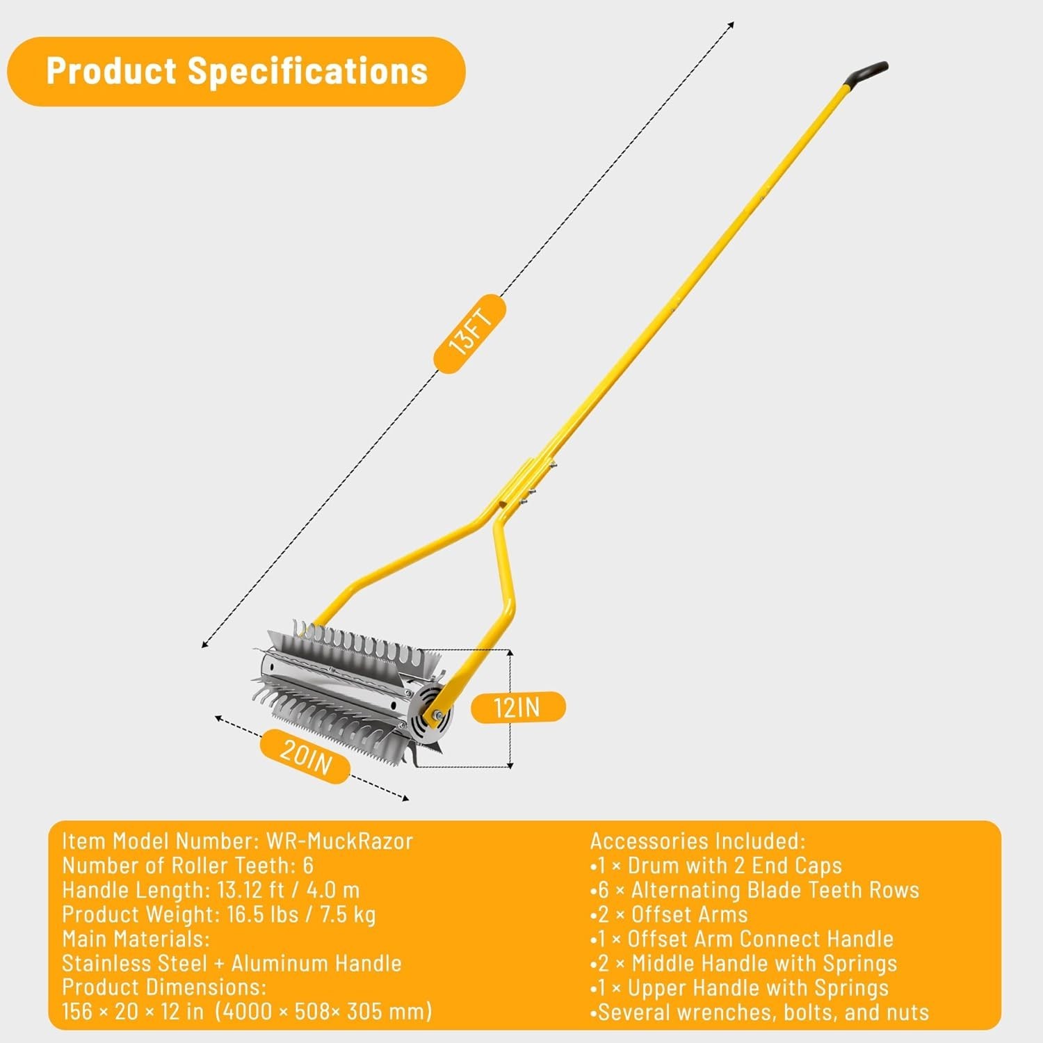VEVOR Lake Weed Roller Stainless Steel Roller Pond Rake 14.1ft Pond Weed Removal