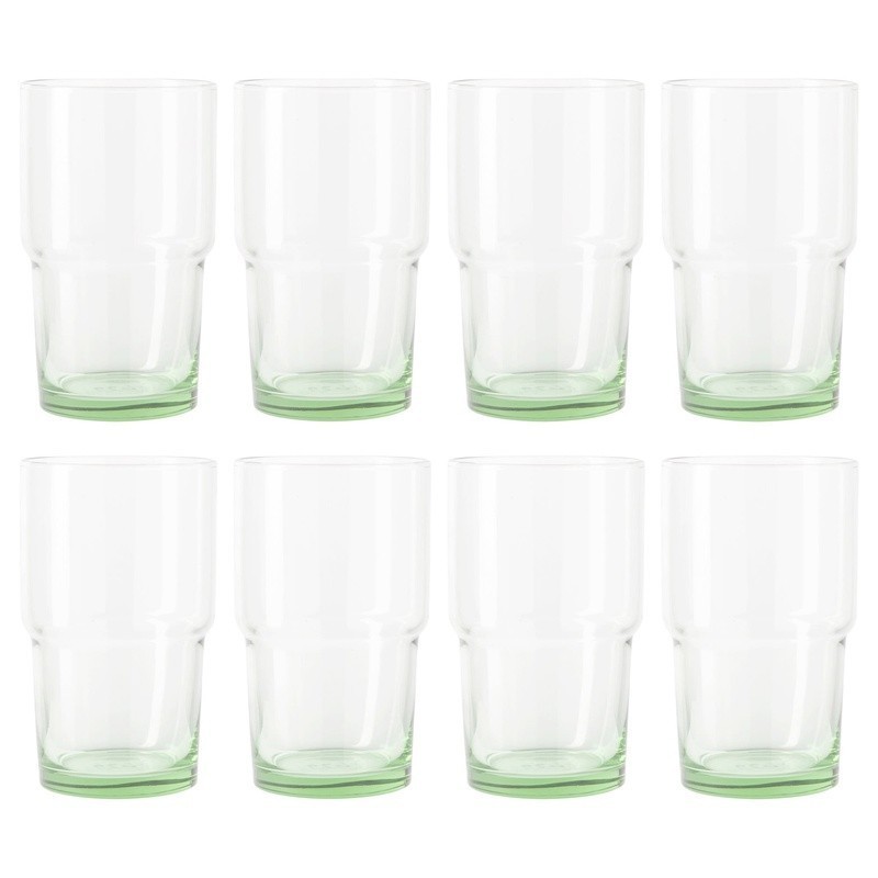 Clear Green Glassware 8 Pack 15oz Stackable Recycled Dishwasher Safe Drinkware