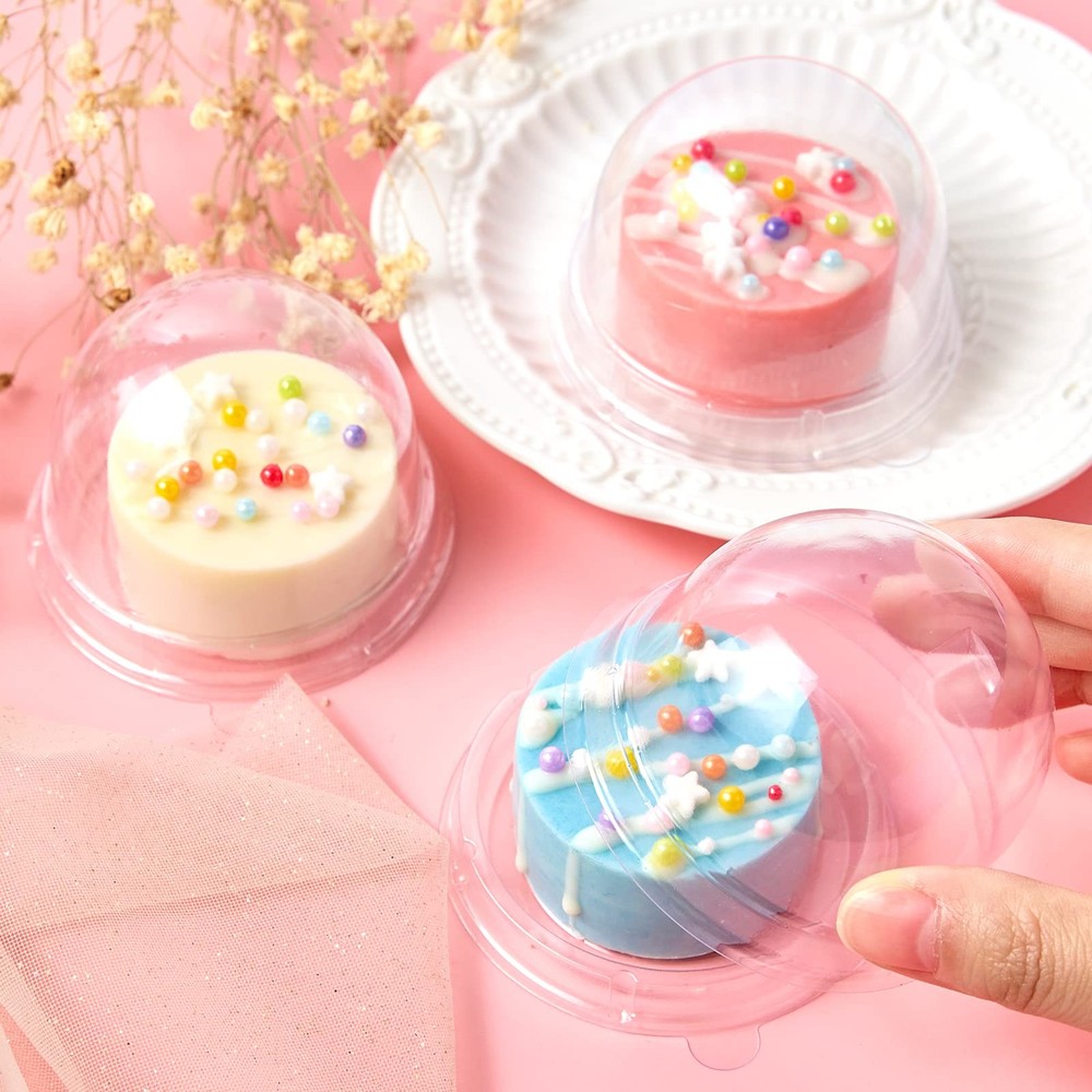 100Pcs Clear Plastic Mini Cake Boxes with Dome Lids, Mini