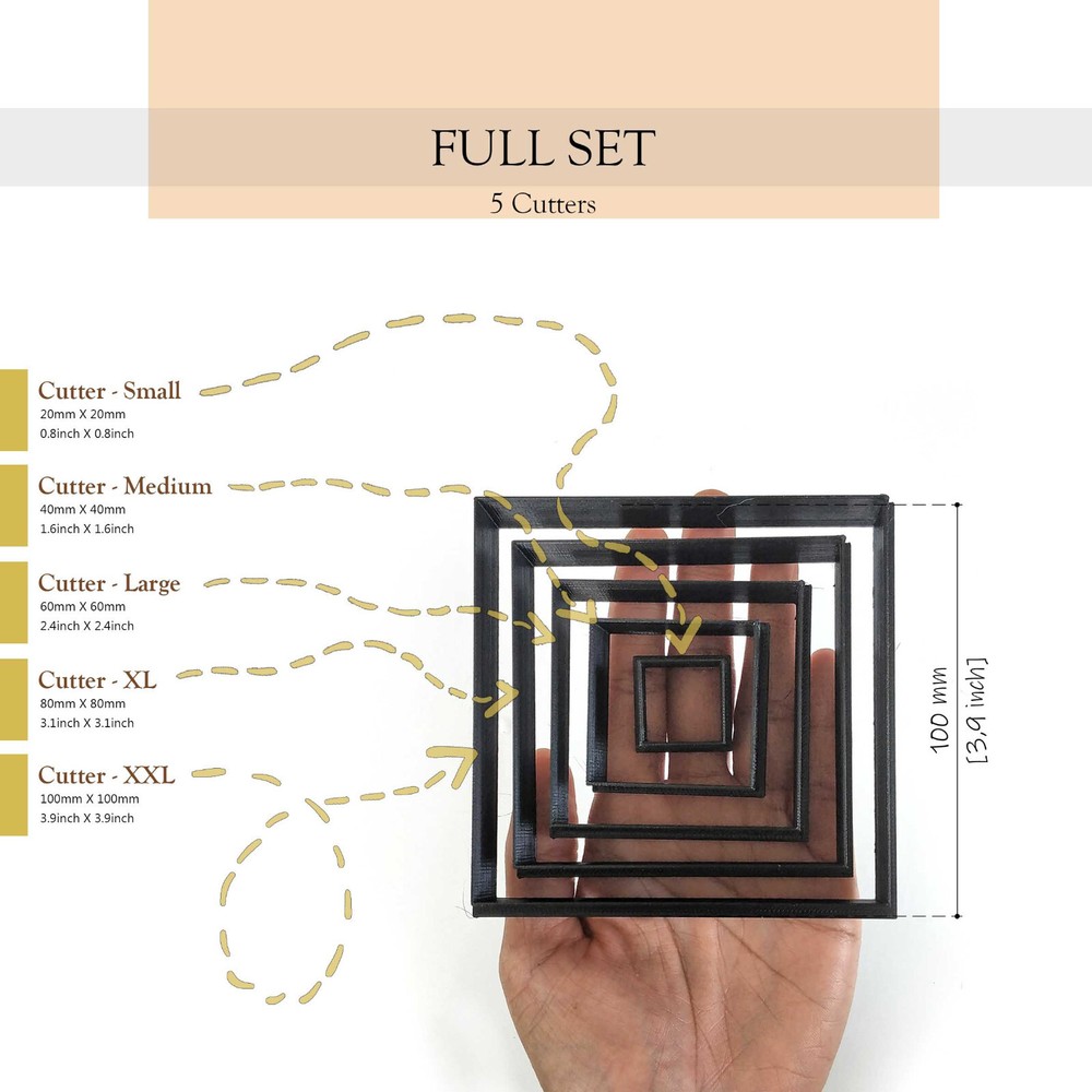 Large SQUARE Cutter Set | Trinket dish & Coaster clay cutter |