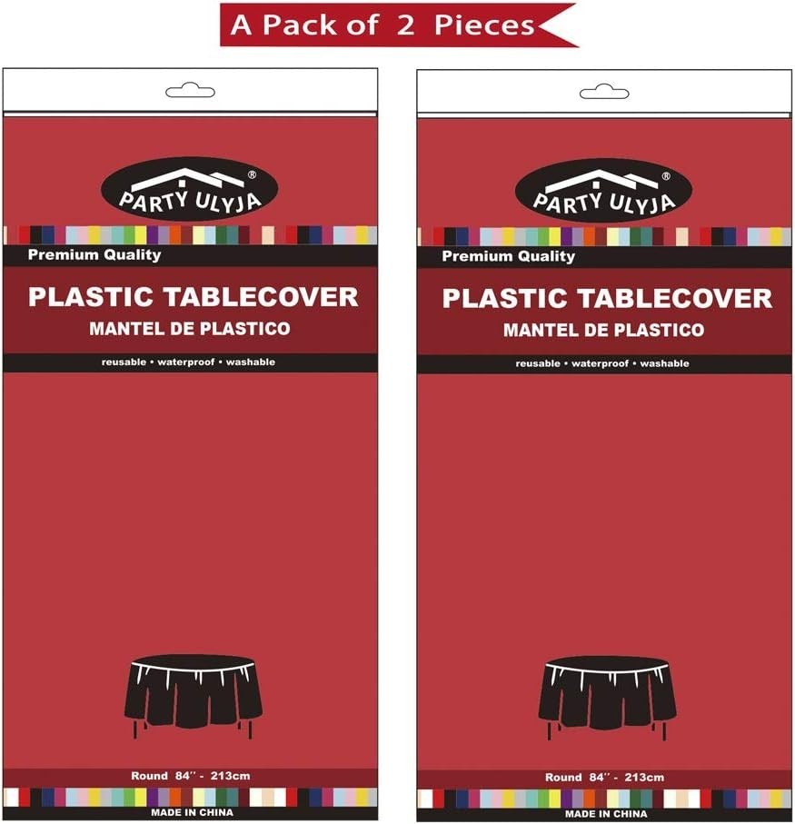 2-Pack Ruby Red Round Table Covers 84" for Weddings & Parties - Spill Resistant