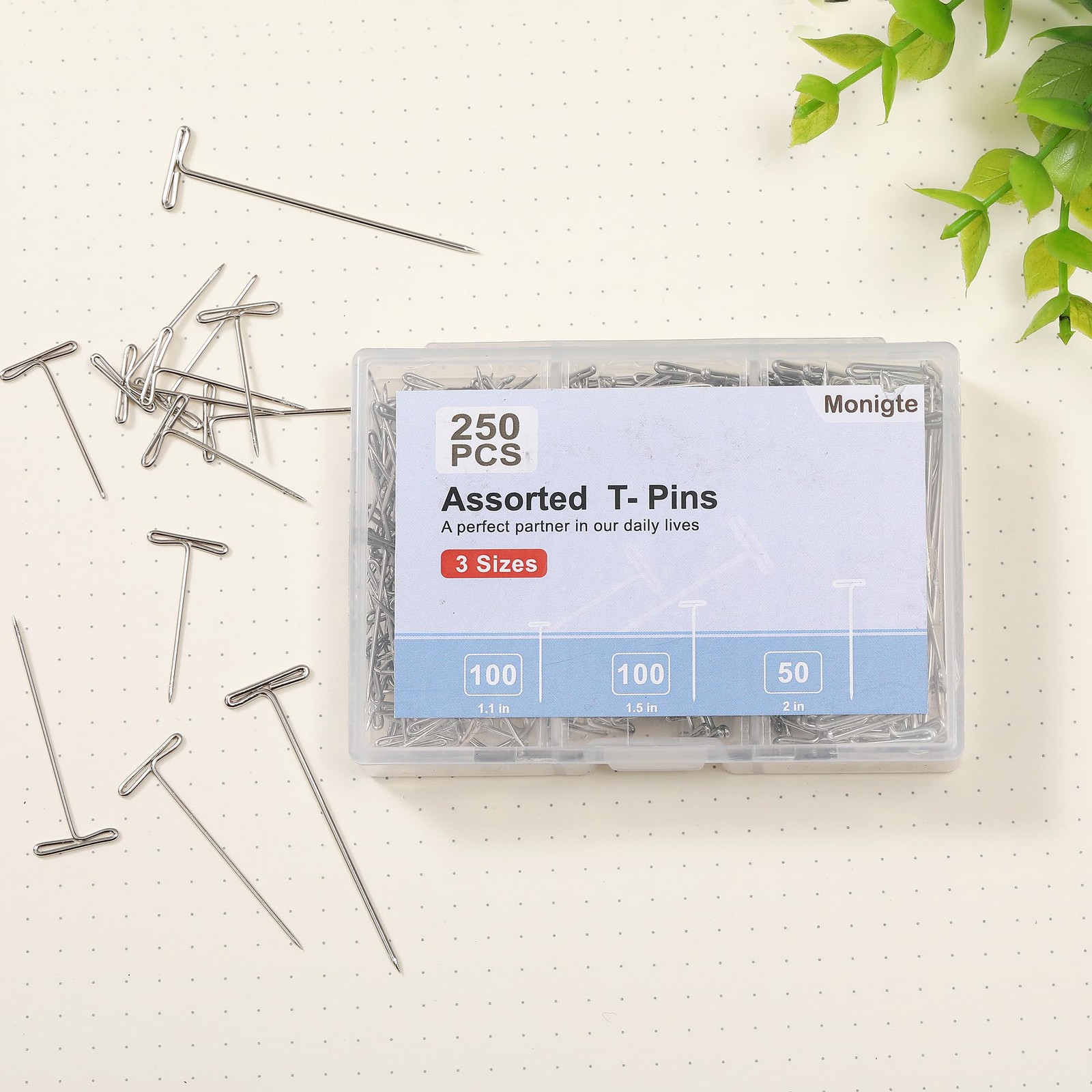 250Pcs T Pins, 1inch /1.5inch/ 2 inch T-Pins,Stainless Steel T Pin for Wigs, ...