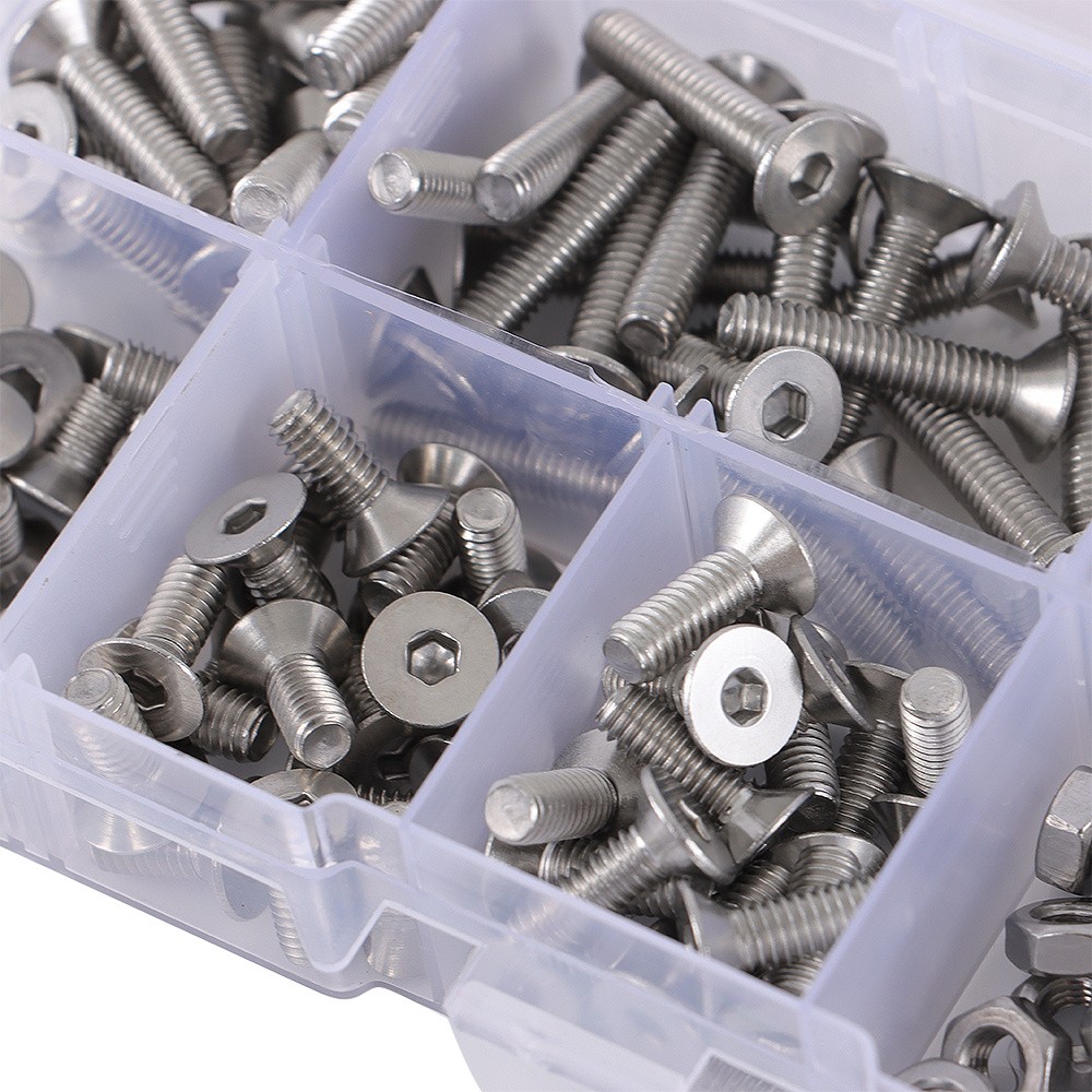 Metric M4 Hex Socket Flat Head Countersunk Bolts Screw Nut Assortment Kit 180Pcs
