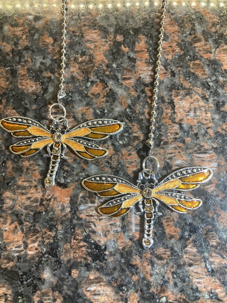 ANTIQUE SILVER ORANGE DRAGONFLY CEILING FAN LIGHT SWITCH PULL LARGE PAIR
