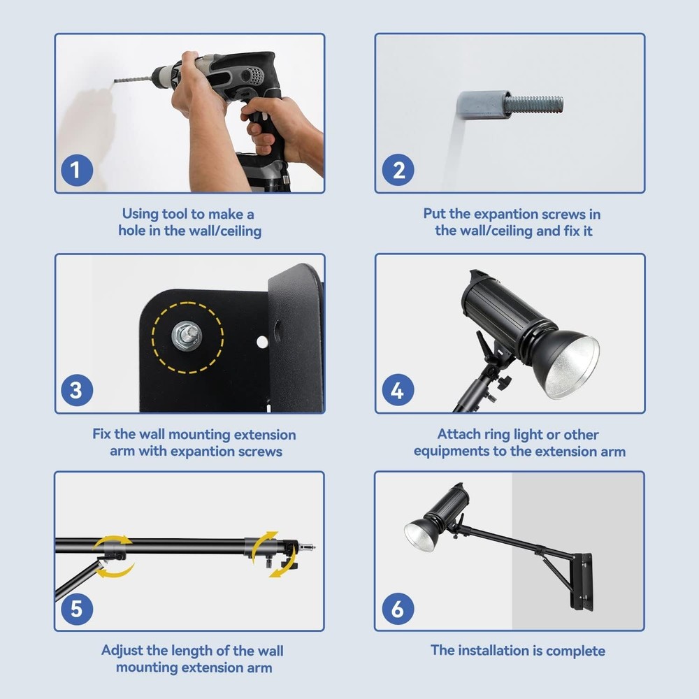 4.3ft Adjustable Wall Mount Boom Arm for Studio Lighting - Versatile & Durable=