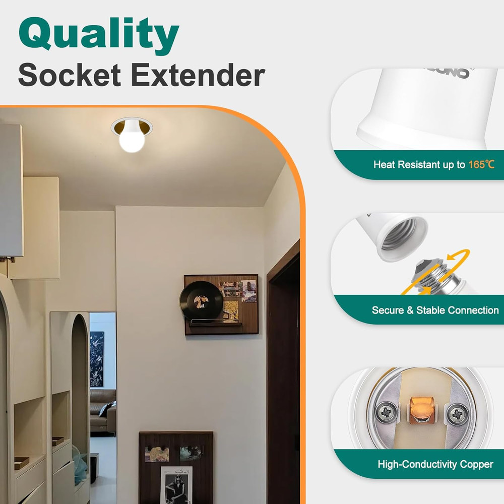 E26 Socket Extender, E26 Standard Medium Base Lamp Bulb Socket Adapter of 5CM/1.