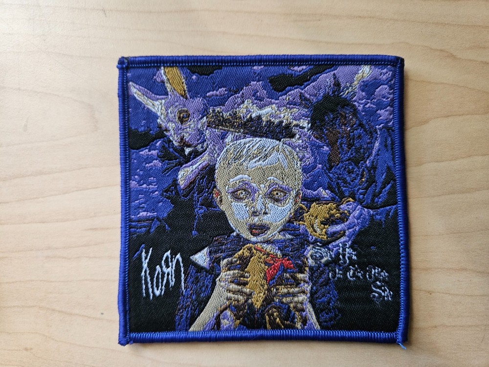 KORN, SEW ON BLUE BORDER WOVEN PATCH