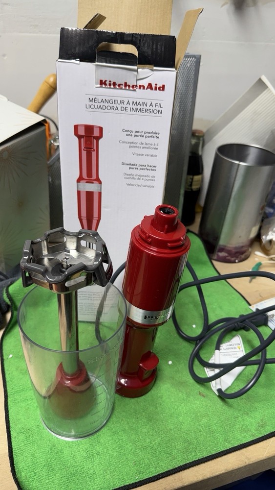 KitchenAid Immersion Hand Blender Red Variable Speed w/ Cup & Box