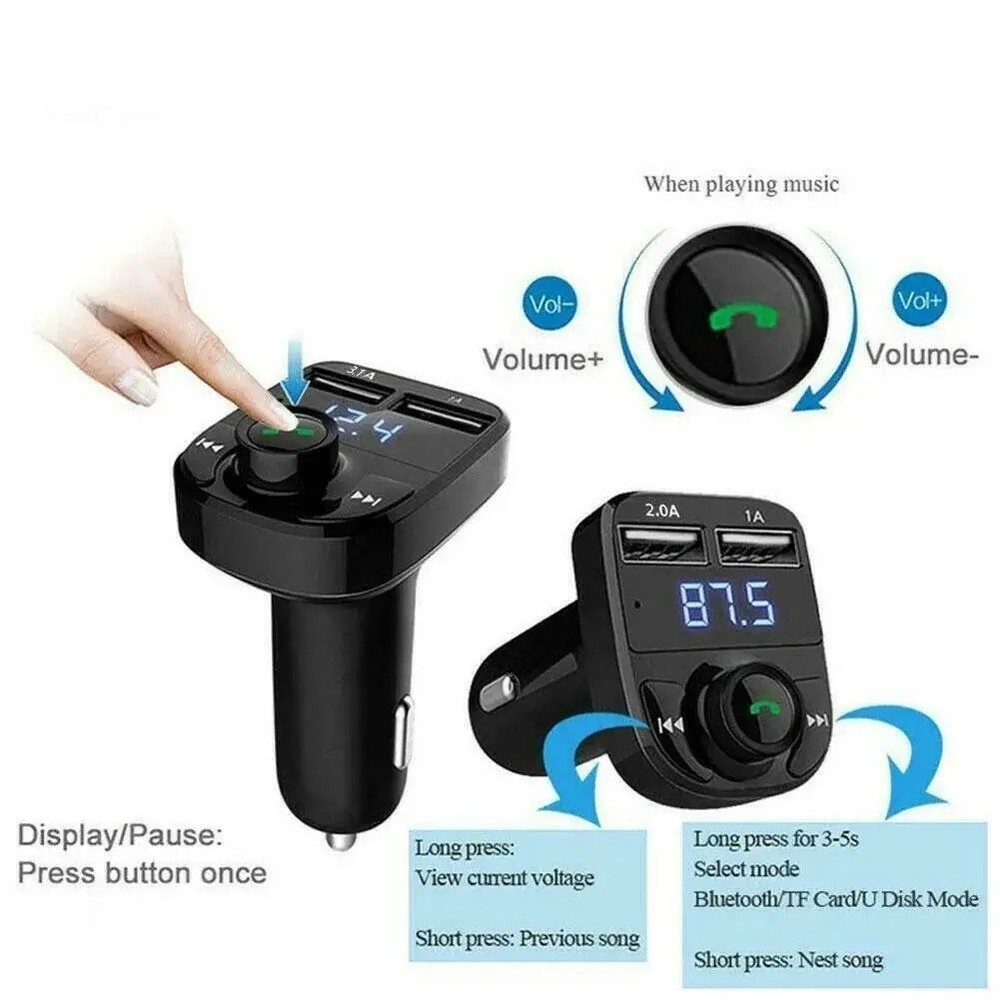 Car Charger Wireless Bluetooth FM Transmitter Hands-Free Calling Radio Receiver