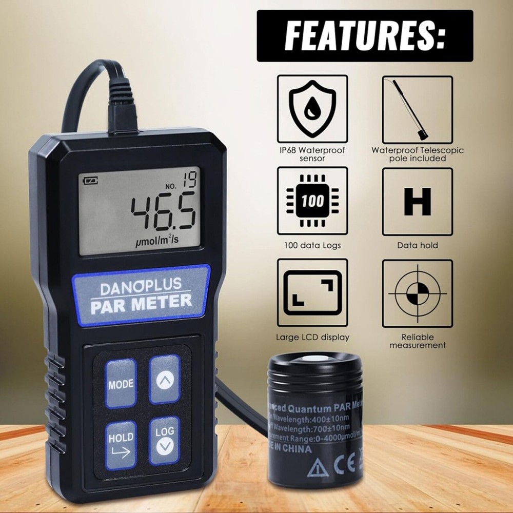 PAR Meter Waterproof IP68 Quantum Sensor PPFD Meter Data Logger for Reef Tank bg