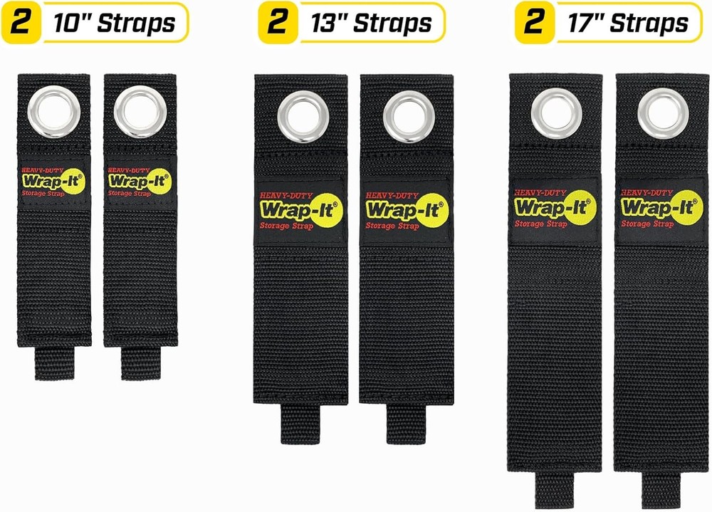Heavy-Duty Wrap-It Storage Straps (Assorted 6 Pack) - Assorted 6-Pack, Black