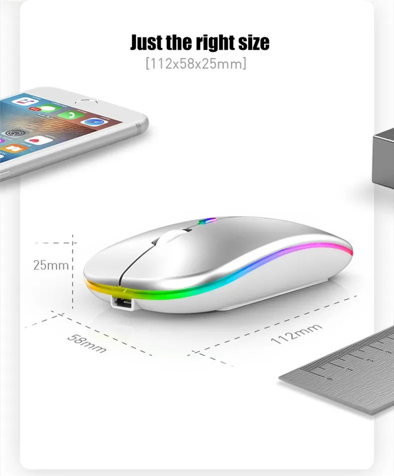 Wireless Mouse Rechargeable Silent LED Backlit Dual Mode 2.4G Bluetooth Optical