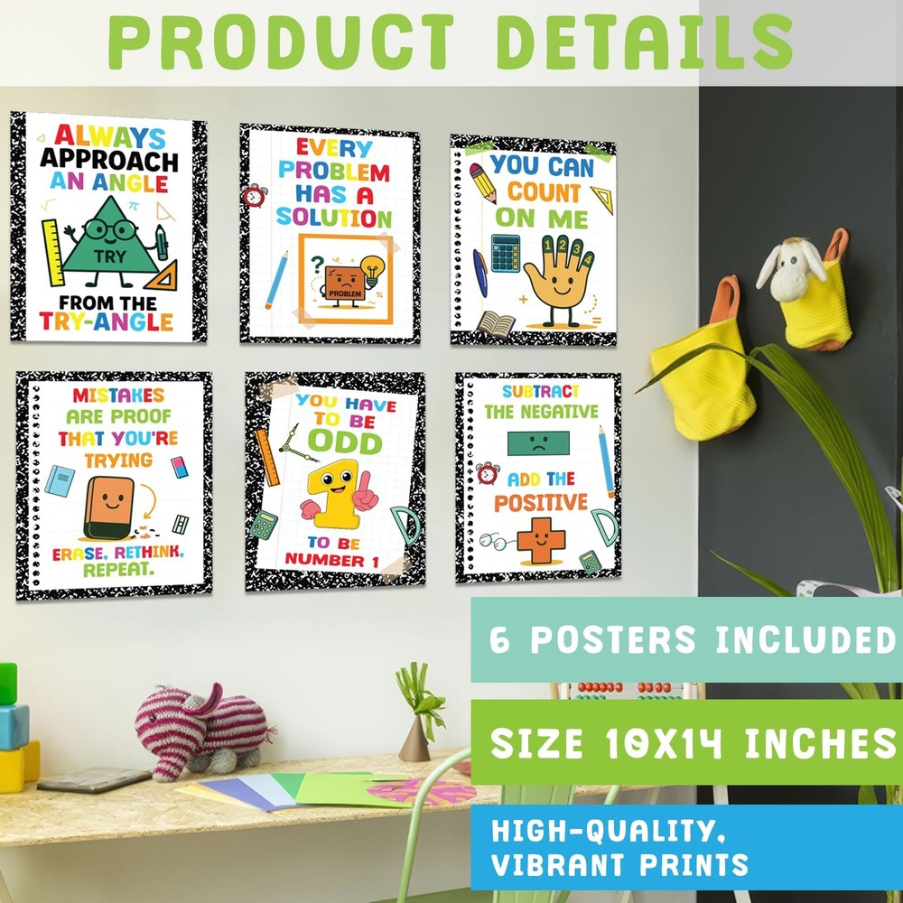 KATINAT 6pcs Math Posters for Middle School, Elementary and High School, Math...