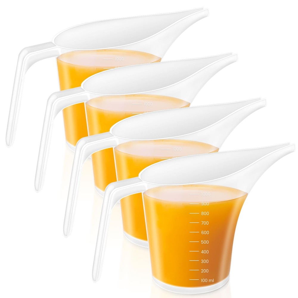 4 Pack Plastic Funnel Pitcher,Measuring Cup with Long Large, Clear