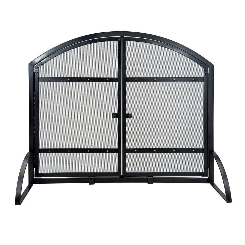 Pleasant Hearth Fireplace Screen 1-Panel Black Steel Doors 39"L Magnetic Closure