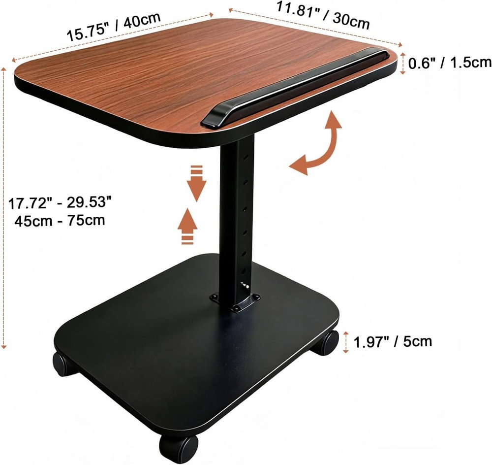 C Table End Table Adjustable Height Rolling TV Tray Table Small Spaces 180°