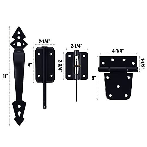 Heavy Duty Gate Hardware Kit, with Adjustable Gate Latch, 3.5" T-Strap Gate