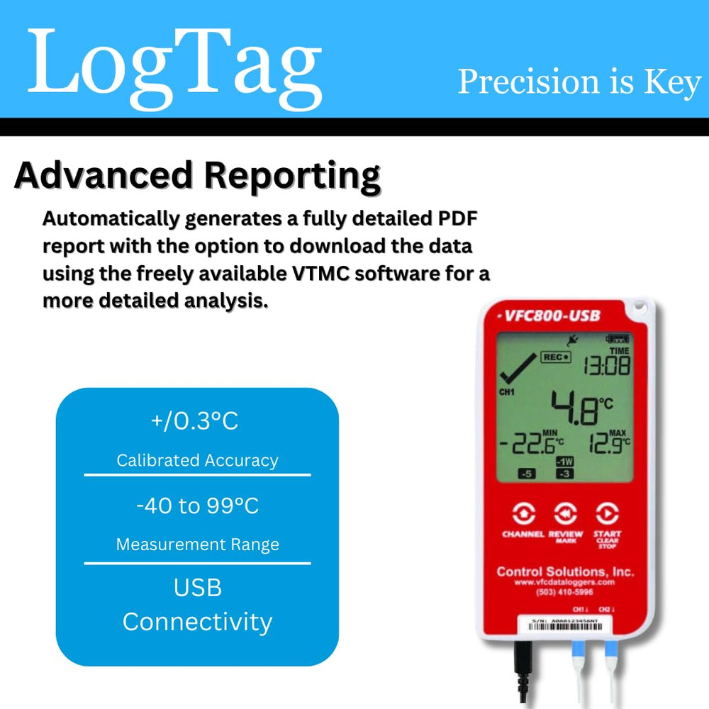 Control Solutions VFC800 Temperature Data Logger (VFC800-USB 5Ft Single Probe)