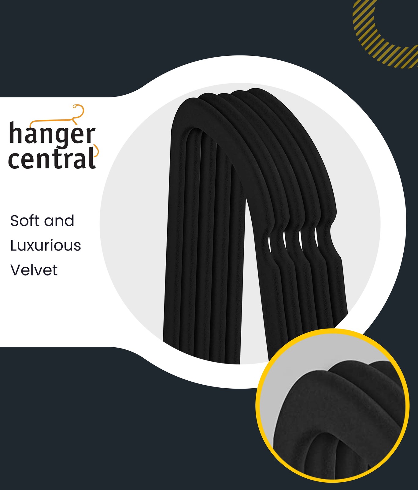 25 Pack 17 Inch Black Velvet Clothes Hangers with Swivel Hook