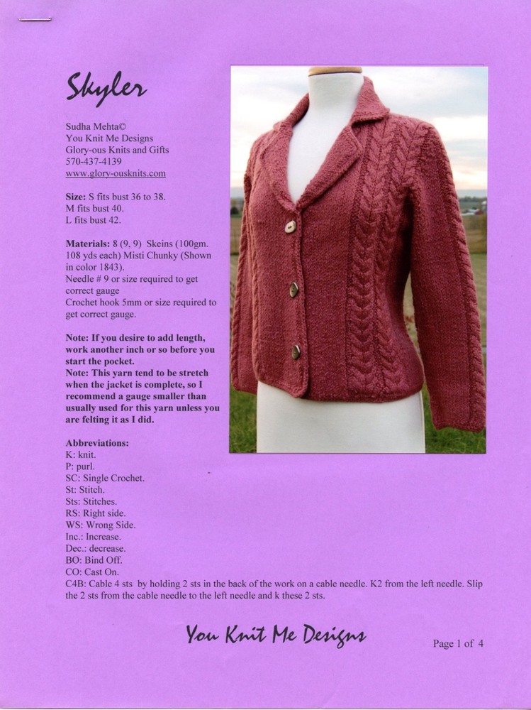 You Knit Me Designs Knitting Pattern - Skylar Jacket