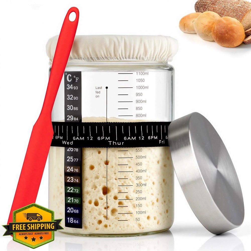PITCH + PULSE Sourdough Starter Jar Kit 40oz Bread Baking Container
