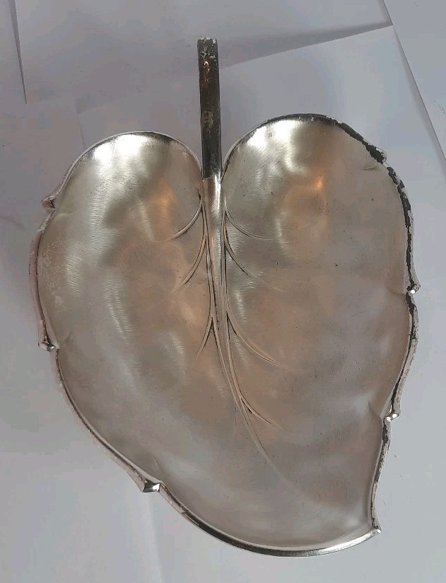 Vintage Silver Plated Leaf Shaped Footed Dish Candy dish Made In Western Germany