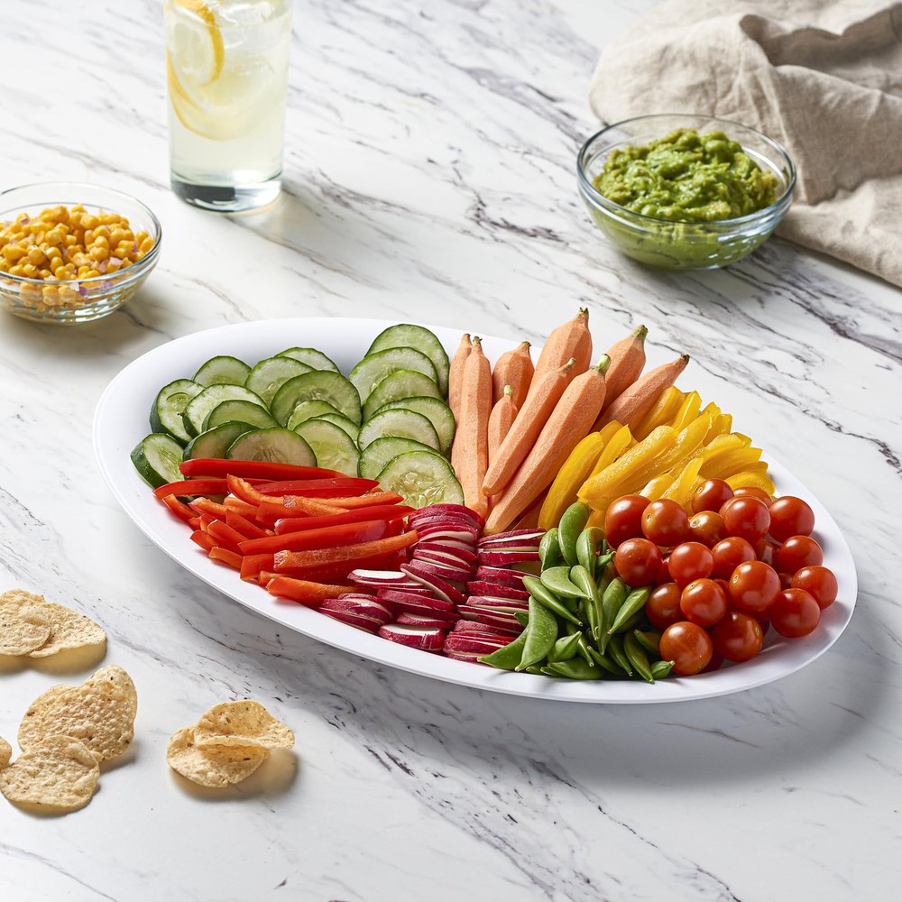 PLASTICPRO Plastic Oval Serving Trays - Platters 11 Large, White