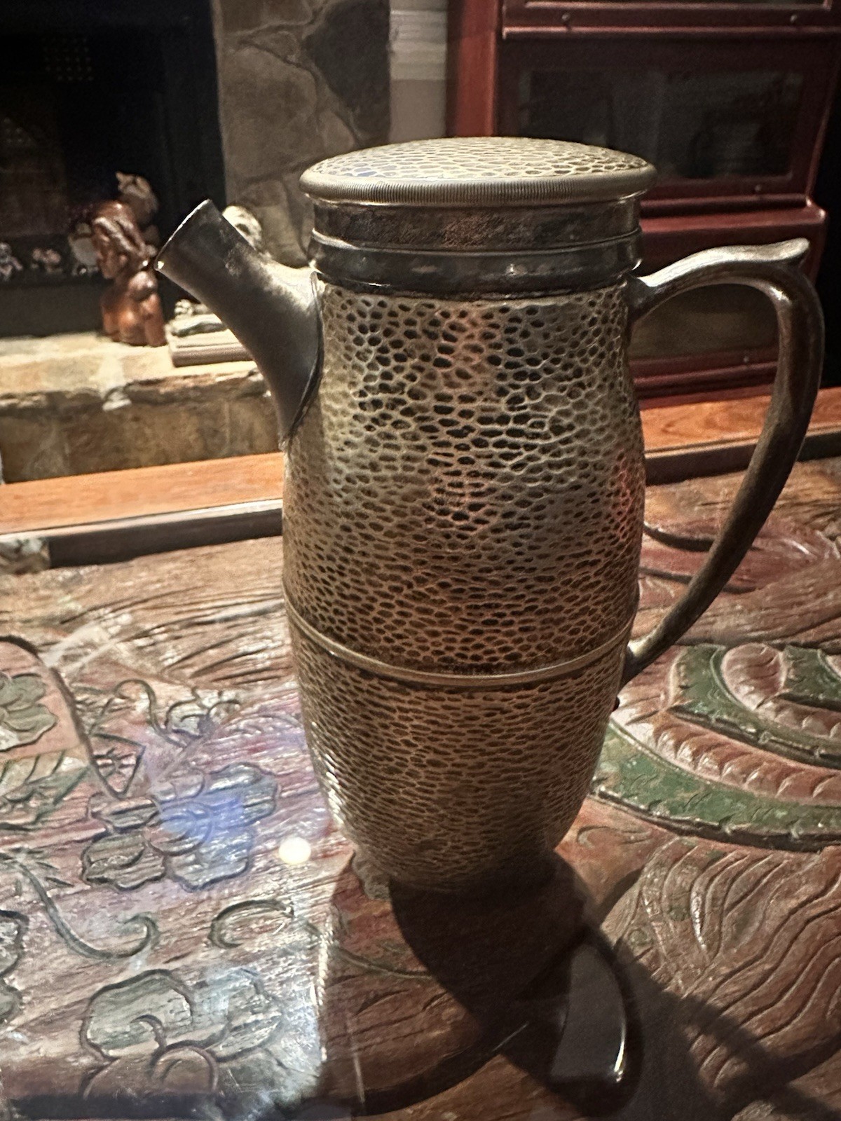 Art Deco Nickel Silver And Silver Plate Cocktail Shaker With Cork -Hand Hammered