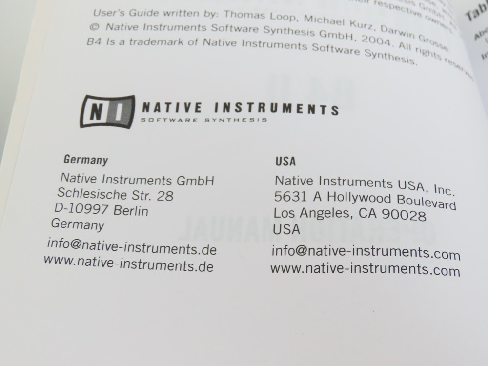 Native Instruments B4 II Operation Manual Software Synthesis 2004 Guide